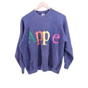 Vintage Apple Computer Rainbow Spell Out Crewneck Sweatshirt Size L Retro 90s